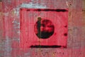 Abstract Aged Red Square and Circle on Weathered Urban Surface