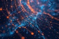Abstract AI algorithm background with futuristic neural networks and data flow. Royalty Free Stock Photo