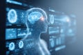 Abstract AI healthcare concept with digital brain and medical data visualization Royalty Free Stock Photo