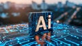 Abstract ai letters on bokeh backdrop showcasing innovative concepts in sleek flat design