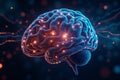 Abstract AI-Powered Digital Brain with Glowing Neural Network and Data Flow Concept for Innovation Royalty Free Stock Photo