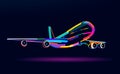 Abstract airplane, passenger plane, commercial aircraft from multicolored paints