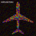 Abstract airplane of pixeles, colorful symbol