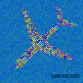 Abstract airplane of pixeles, colorful symbol