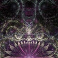 Abstract alien exotic flower background with decorative tentacle like flower pattern, all in sepia tinted pink,purple,green,silver