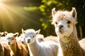 Abstract Alpaca Or Lama Portrait On Natural Farm Background Created With Generative Ai Technology