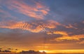 Abstract amazing Scene of stuning Colorful sunset with clouds background in nature and travel concept, wide angle shot Panorama