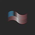 Abstract america waving flag patriotic logo of the thin lines of the colors of the usa flag, trendy linear print for t-shirt