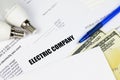 Abstract American electricity bill. Concept of saving money by using energy savings led light bulbs and electric bill payment Royalty Free Stock Photo