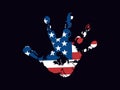 Abstract American flag USA in the form of a handprint. Palm print. Vector design element isolated background.