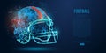 Abstract American football helmet from particles, lines and triangles on blue background. Rugby. Vector illustration Royalty Free Stock Photo