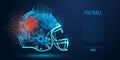Abstract American football helmet from particles, lines and triangles on blue background. Rugby. Vector illustration Royalty Free Stock Photo