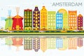 Abstract Amsterdam Skyline with Color Buildings, Blue Sky and Re