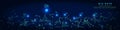 Abstract analytical background with polygonal grid analyze data on blue. Big data. Analytics algorithms data. Quantum cryptography