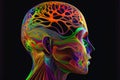 The inner workings of the mind. Colorful 3D human profile. Generative AI