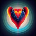 Abstract anatomical stylized heart. Glowing heart with arteries stylization. Digital illustration. AI-generated