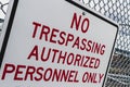 Abstract angle no trespassing authorized personnel sign Royalty Free Stock Photo