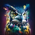 Abstract animal owl portrait with colorful paint, generative AI