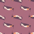 Abstract animal seamless pattern with doodle simple penguin print. Dark pink pale background