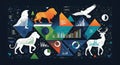Abstract Animal Silhouettes with Geometric Shapes and Financial Data Visualization Royalty Free Stock Photo