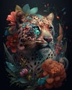 AI generated Abstract animal Tiger Crazy Colorful Art Legend Rare creatures flower floral design