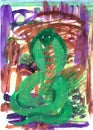 Abstract animal wild acrylic bright and dark background. Green, purple, red, brown, white acrylic.