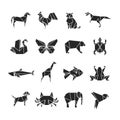 Abstract animals silhouettes with line details. Animal icons isolated on white background Royalty Free Stock Photo