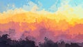 Watercolor splotch effect - sunset color spectrum - purple violet orange yellow sky blue