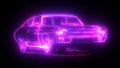 Abstract animation car made with light beam wireframes on black isolated background. Automobile car and aerodynamic car
