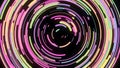 Abstract animation of colorfully twisting spiral of strokes. Animation. Beautiful neon spiral of short lines twists like