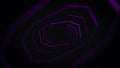 Abstract animation of geometric swirling neon spiral on black background. Animation. 3D polygonal shape of neon tunnel