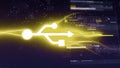 Abstract animation of golden usb flash drive with virus inserting in the laptop and hacking the factory system. Hacking