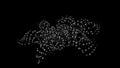 Abstract animation of monochrome patterns of small beads rotating and floating on the black background. Animation. 3d