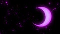 Abstract animation of neon moon and stars shining softly and rotating on the black background. Animation. Beautiful