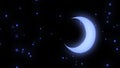 Abstract animation of neon moon and stars shining softly and rotating on the black background. Animation. Beautiful