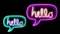 Abstract animation of neon signs with the inscription hello with changeable different glow colors