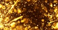 Golden holiday background, glitter, lights, stars, bokeh, fireworks, gold on black, party, anniversary, celebration, light,