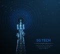 Abstract antenna mast on blue. 5G technology, telecommunication industry