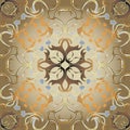 Abstract antique Baroque style gold vector seamless pattern. Vintage ornamental ornate Damask background. Creative repeat floral Royalty Free Stock Photo
