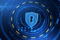 Abstract antivirus shield icon on blue web page background. Safety and protection concept. Royalty Free Stock Photo