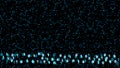 Abstract aqua blue visualization scale wipe glow laser technology binary digital numeric million element dots on black screen