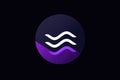 Abstract aqua waves emblem on a purple gradient within a circle