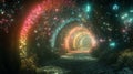 Abstract Arched Tunnel Of Sparkling Lights With Glowing Multi Colored Patterns