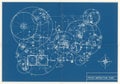 Abstract architectural blueprint on blue background features a complex array of interconnected Royalty Free Stock Photo