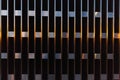 Abstract architectural detail of vertical lines with squares of metal at sunset