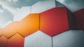 Abstract Architectural Facade, Geometric Pattern of Orange and White Hexagonal Panels Royalty Free Stock Photo
