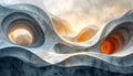 Abstract architectural forms with glowing orange interiors and cool grey textured exteriors Keywords: abstract Royalty Free Stock Photo