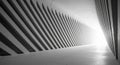 Abstract architectural interior with curved concrete walls and bright light at the end of a tunnel Royalty Free Stock Photo