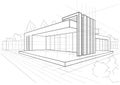 Abstract architectural linear sketch modern cottage