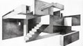Abstract Architectural Model: Monochrome Isometric House Design Royalty Free Stock Photo